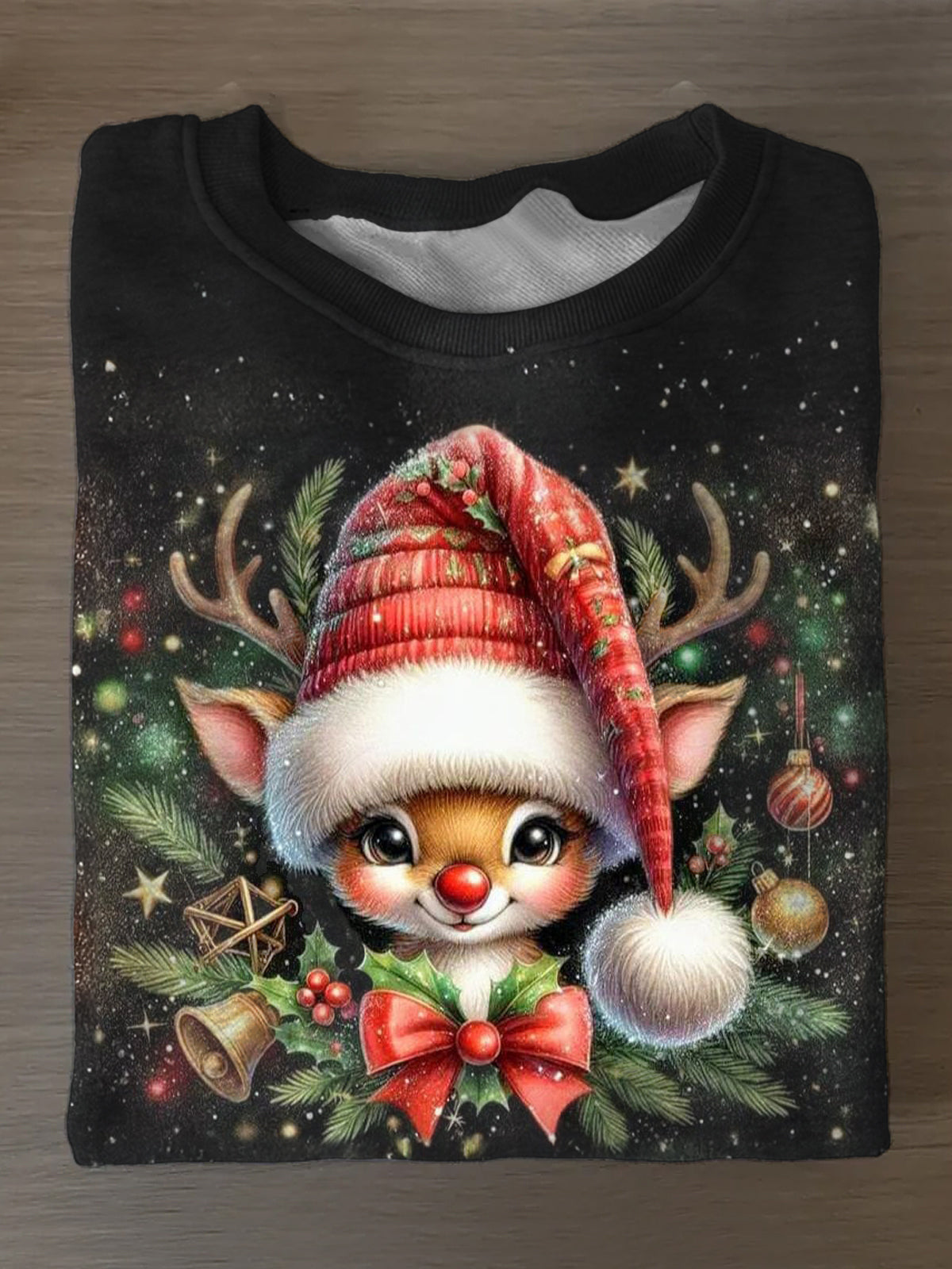 Cute Christmas Elk Printed Long Sleeve Casual Top