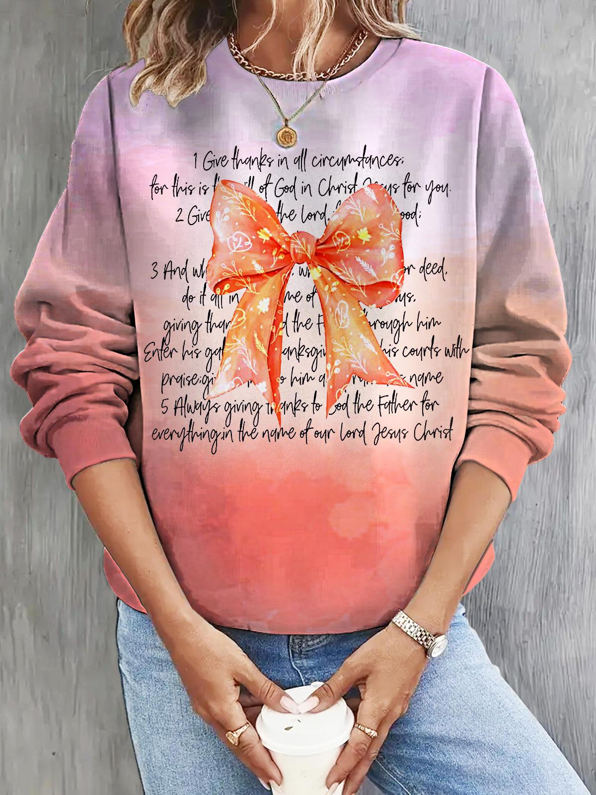 Thanksgiving Bible Verse Long Sleeve Casual Top