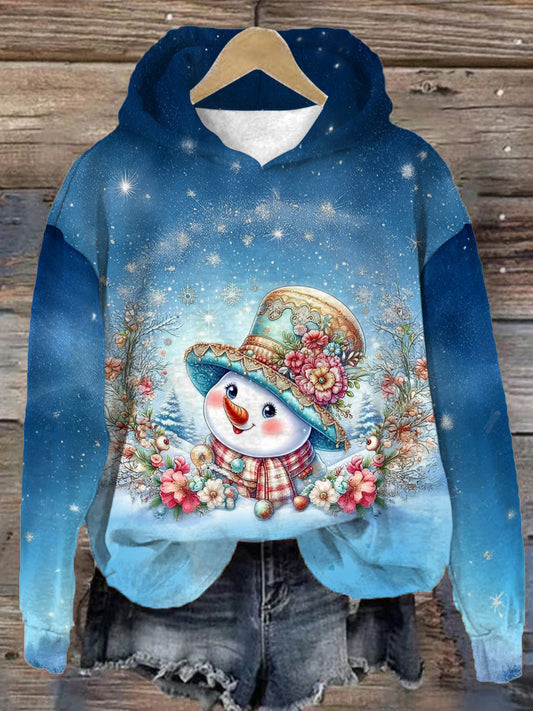 Women's Cute Snowman Retro Long Sleeve Printed Hoodie