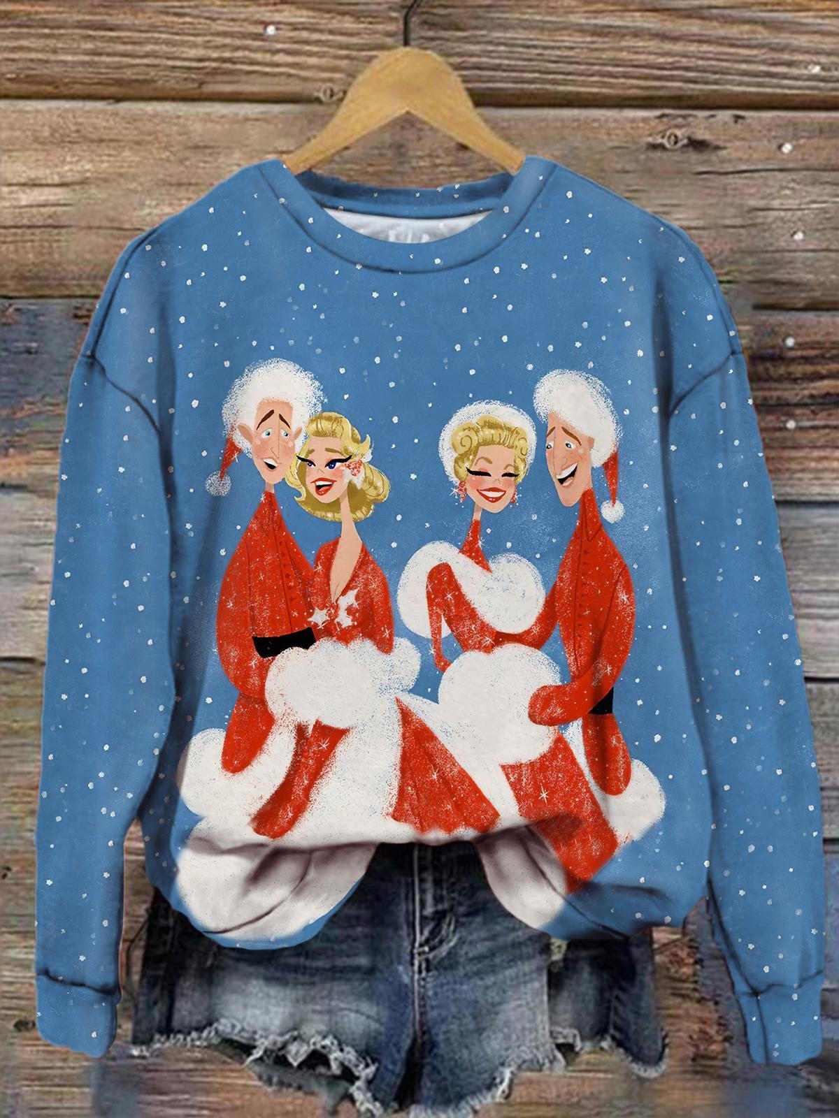 Women's Christmas Opera Illustration Vintage Print Long Sleeve Top