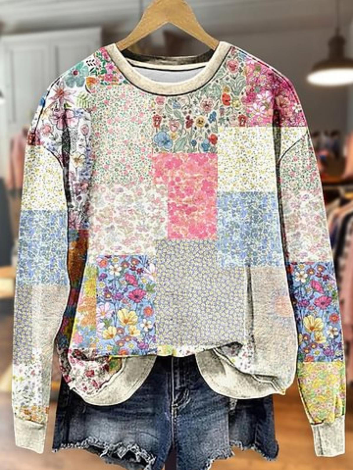 Women's Mixed Floral Print Long Sleeve Top