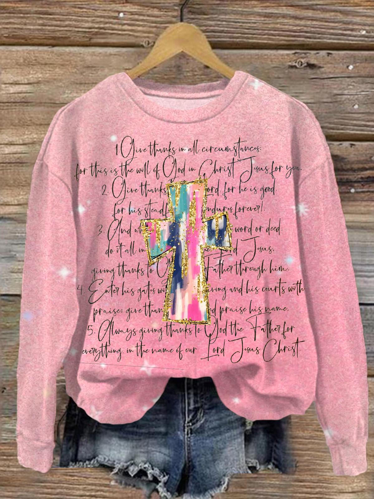 Glitter Jesus God Christian Printed Long Sleeve Casual Top