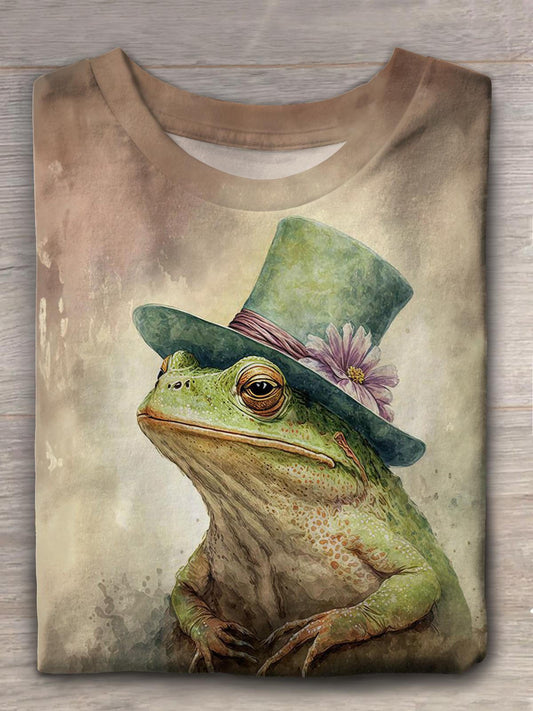 Women's Frog Creative Fun Retro Print Casual T-shirt