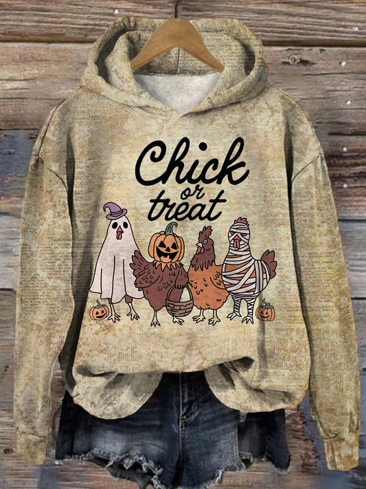 Women's Halloween Chick Or Treat Fun Print Long Sleeve Top