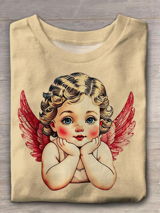 Retro Cute Cupid Crew Neck T-shirt