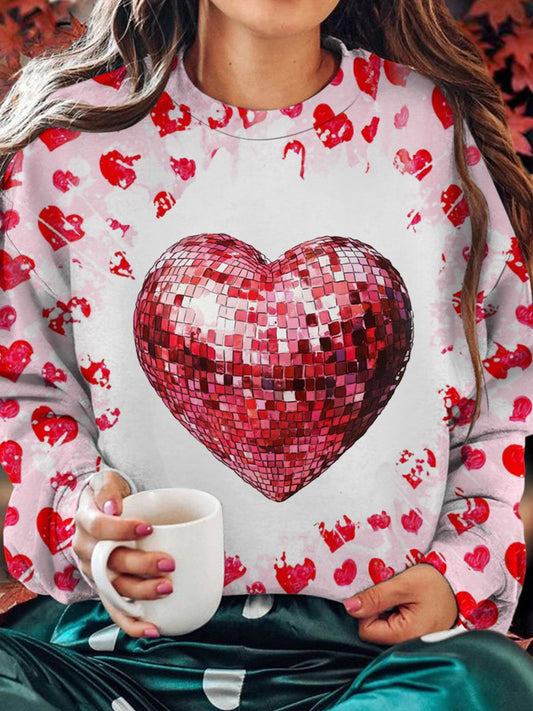 Heart Design Printed Long Sleeve Casual Top