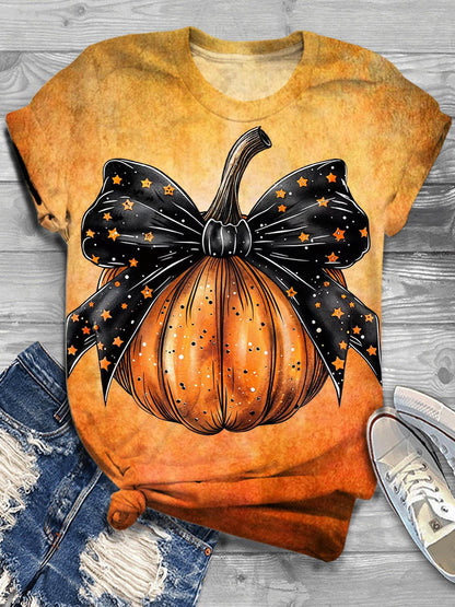 Autumn Pumpkin Print Casual Top