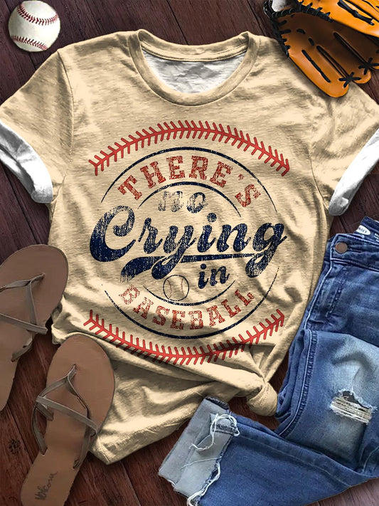 Retro Fashion Baseball Print Crew Neck T-shirt