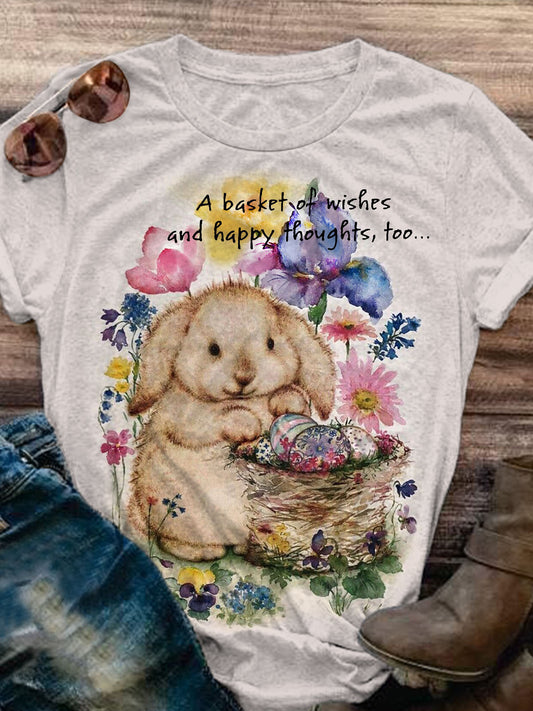 A Basket Of Wishes And Happy Thoughts Easter Day Print T-Shirt