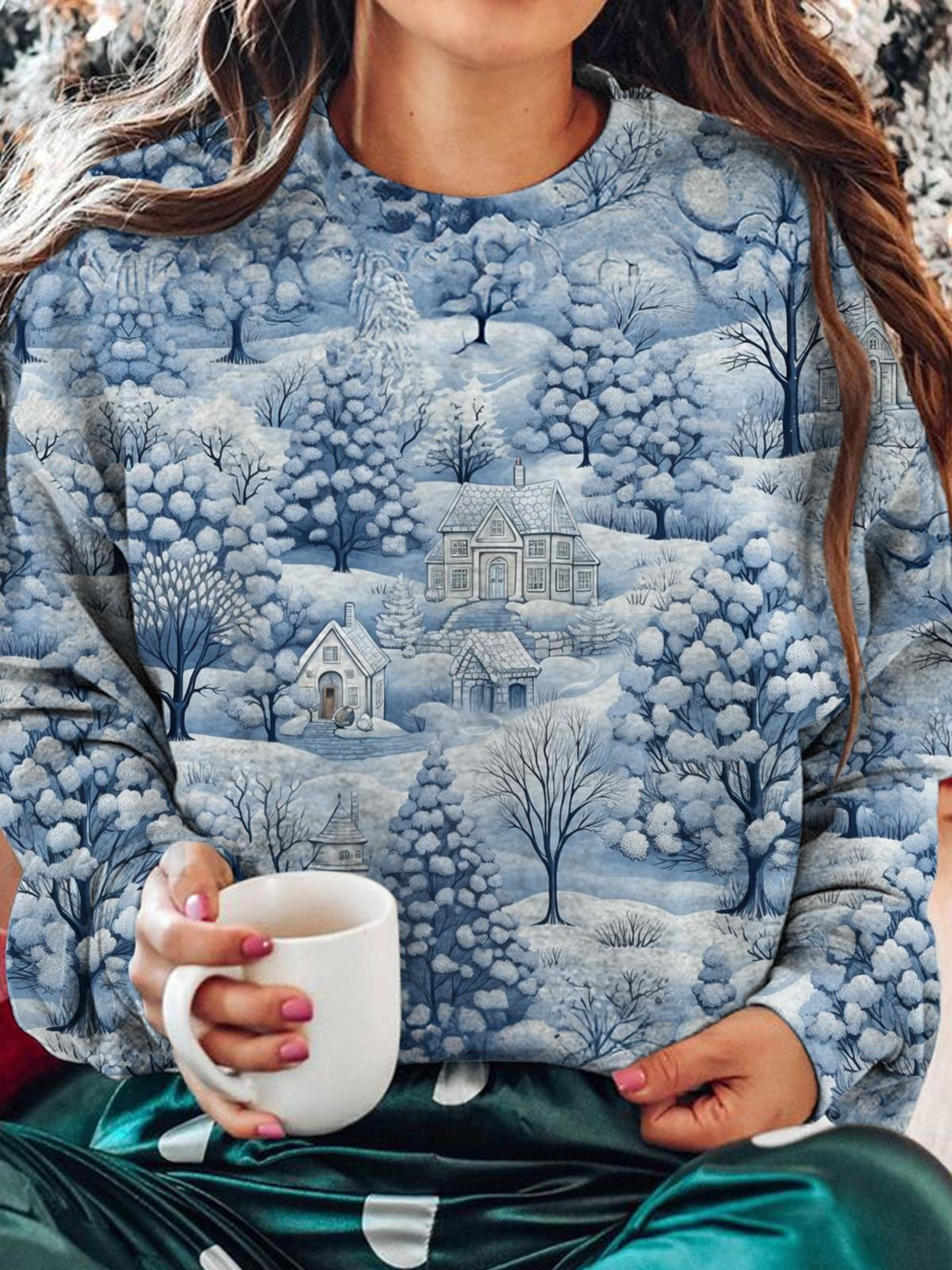 Women's Snow Covered Landscape Crew Neck Casual Sweatshirt