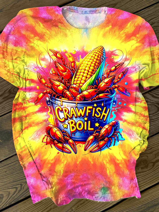 Crayfish Cooking Colorful Printed Crew Neck T-shirt