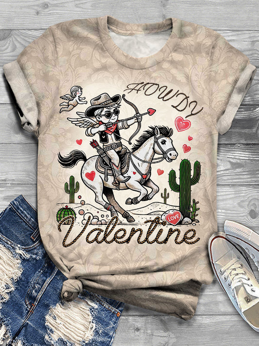 Women's Western Denim Valentine's Day Desert Vintage Printed Casual T-shirt