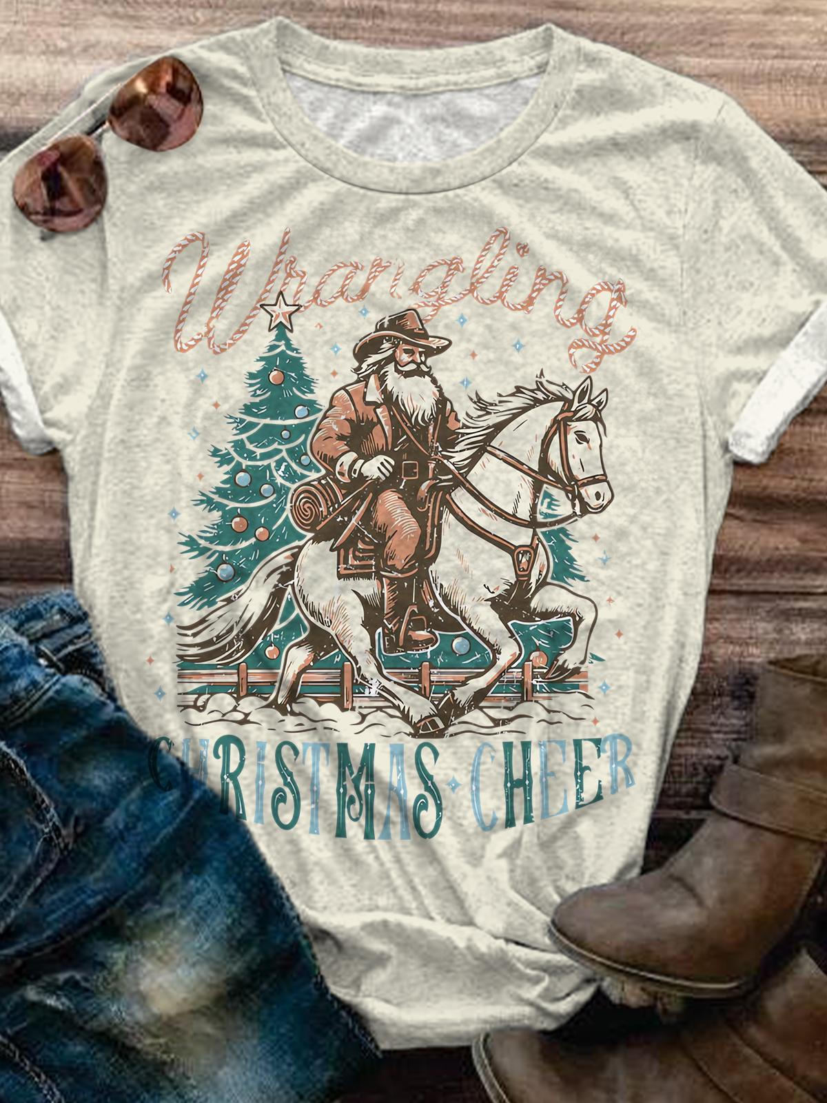 Santa On Horseback Crew Neck T-shirt