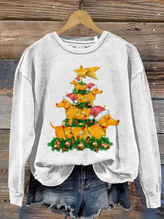 Christmas Cute Dachshund Printed Long Sleeve Casual Top