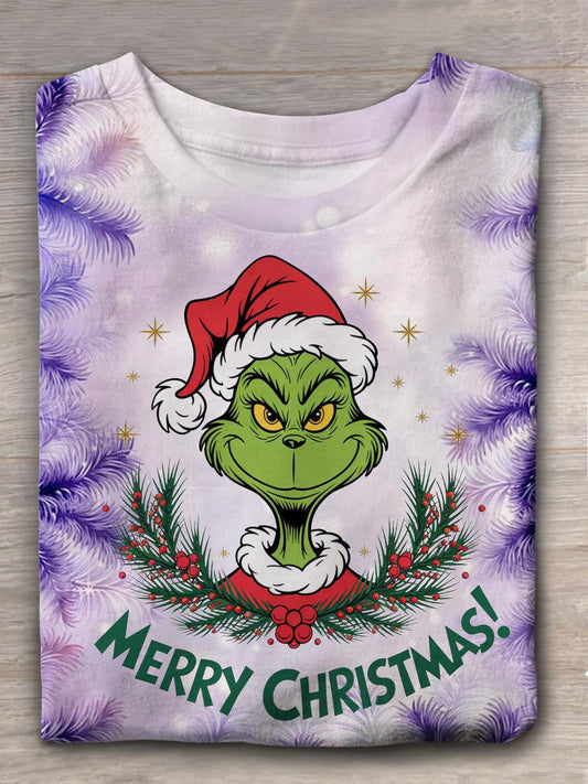 Smiling Green Christmas Monster Crew Neck T-shirt