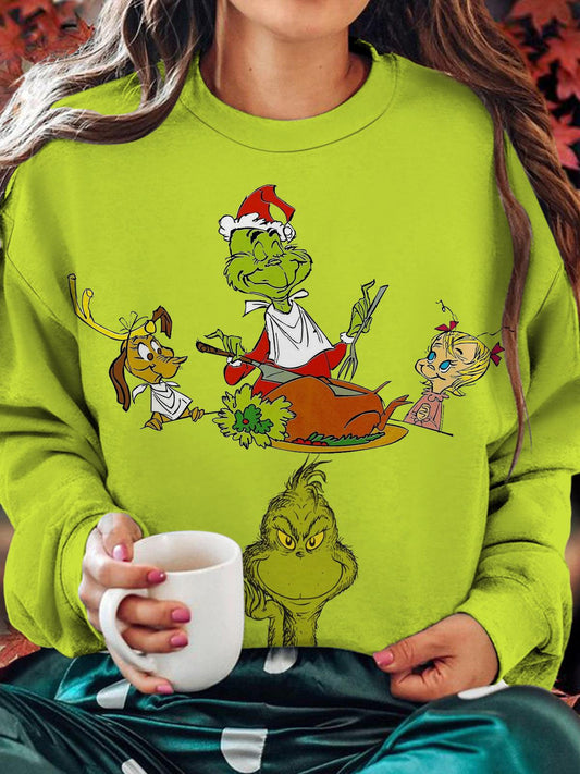 Classic Who's Stole Christmas Printed Long Sleeve Casual Top