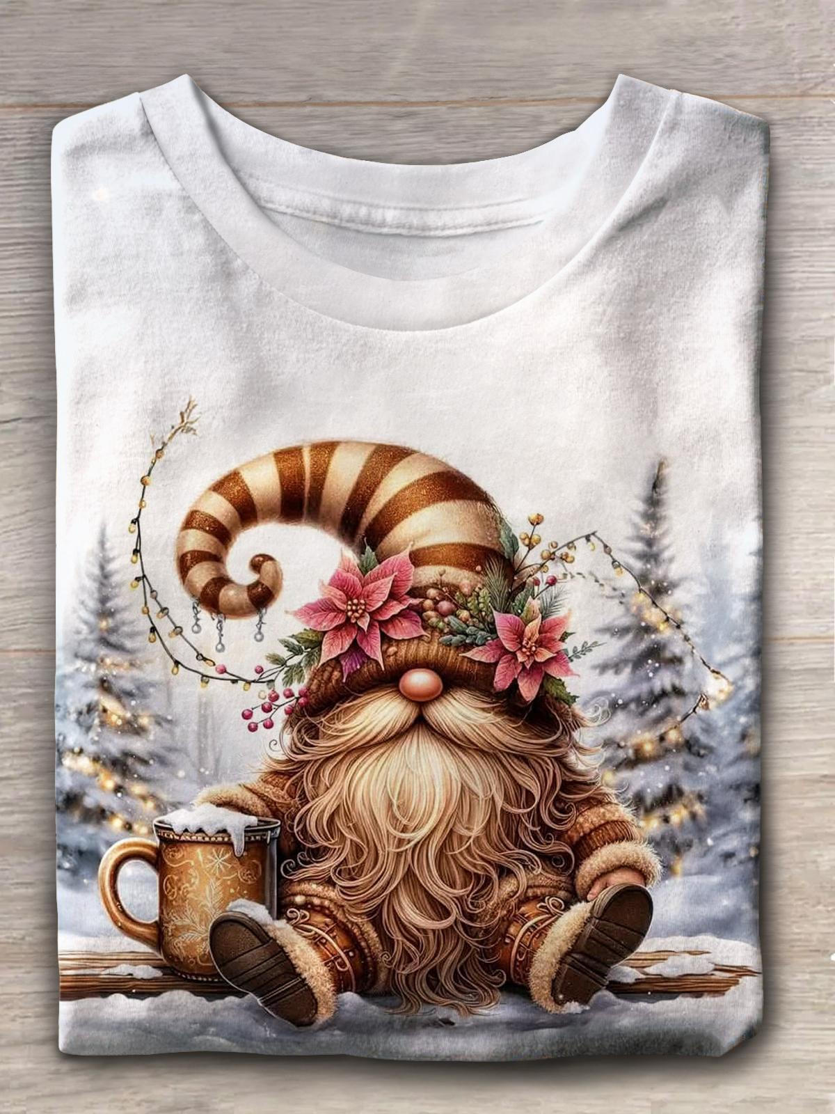 Christmas Cute Gnome Crew Neck T-shirt