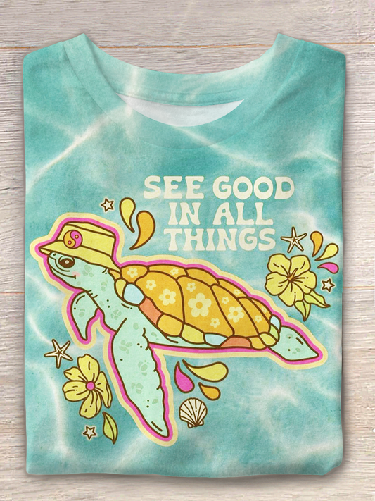 See Good In All Things Floral Turtle Crew Neck T-shirt
