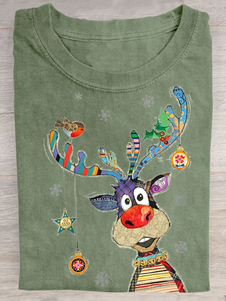 Christmas Deer Crew Neck T-shirt