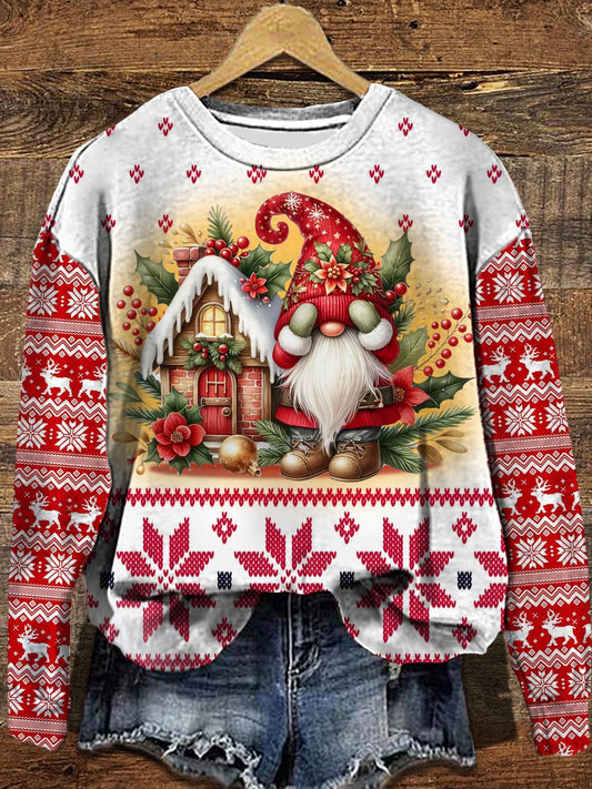 Women's Christmas Gnome Long Sleeve Casual Top