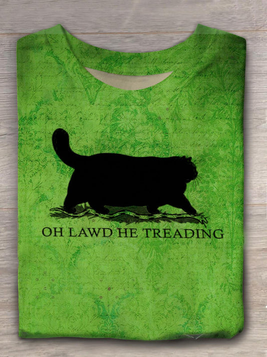 OH LAWD HE TREADING Cat Short Sleeves Crew Neck T-shirt