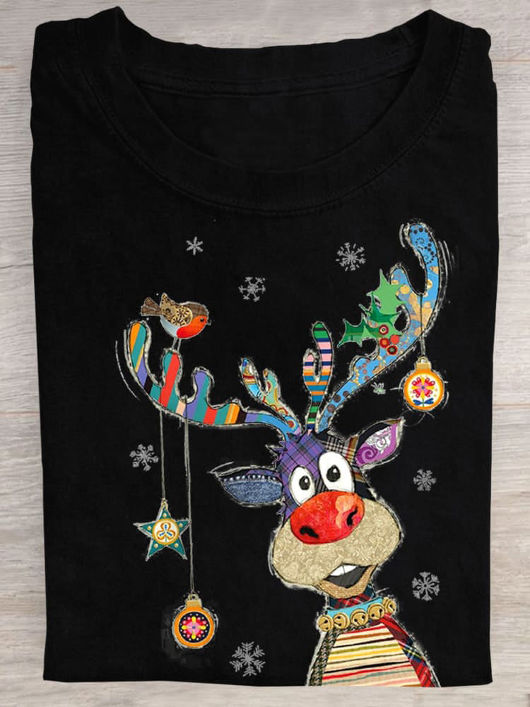 Christmas Deer Crew Neck T-shirt