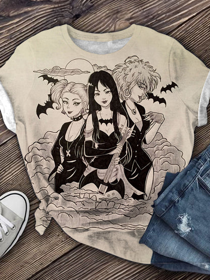 Halloween Cartoon Hand-painted Print Round Neck Short-sleeved T-shirt