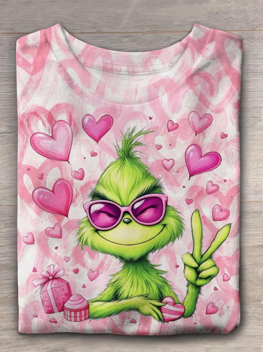 Cute Pink Design Valentines Crew Neck T-shirt