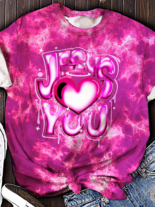 Women's Valentine's Day Faithful Jesus Print Crew Neck T-shirt