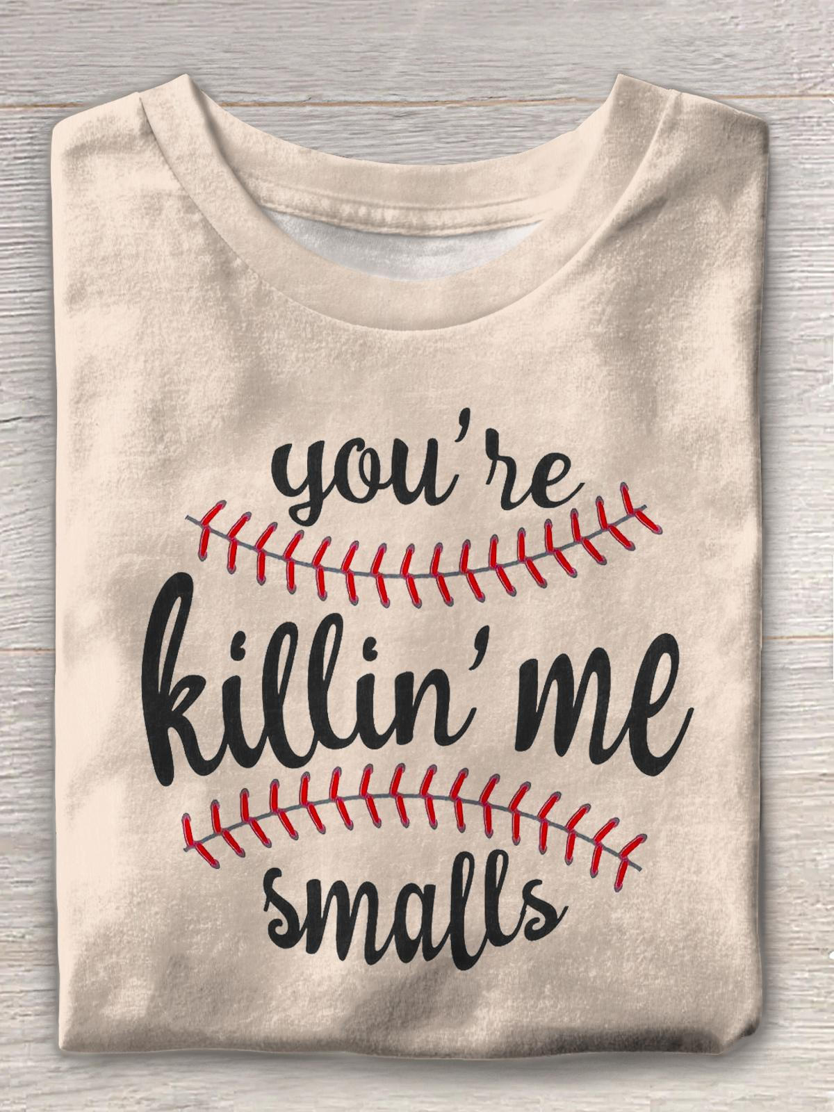 Retro Fashion Baseball Print Crew Neck T-shirt