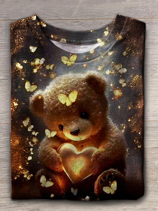 Cute Bear Love Heart Crew Neck T-shirt