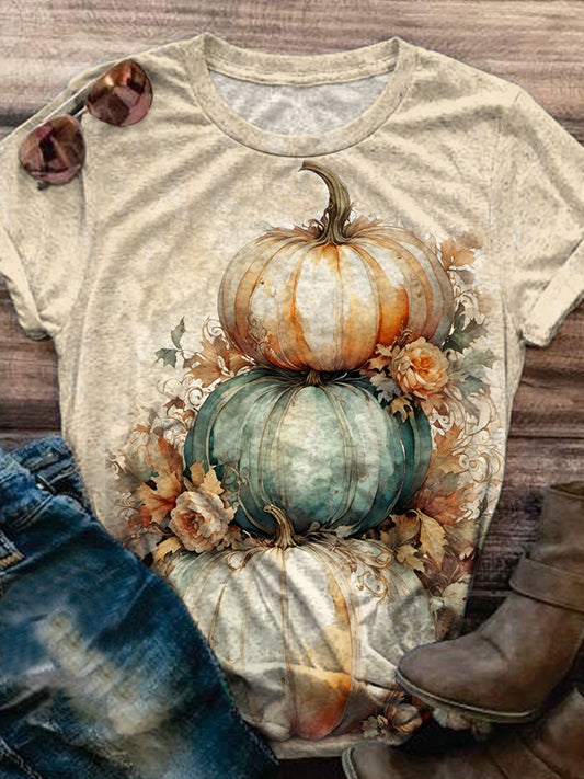 Women's Floral Pumpkin Print Casual Top