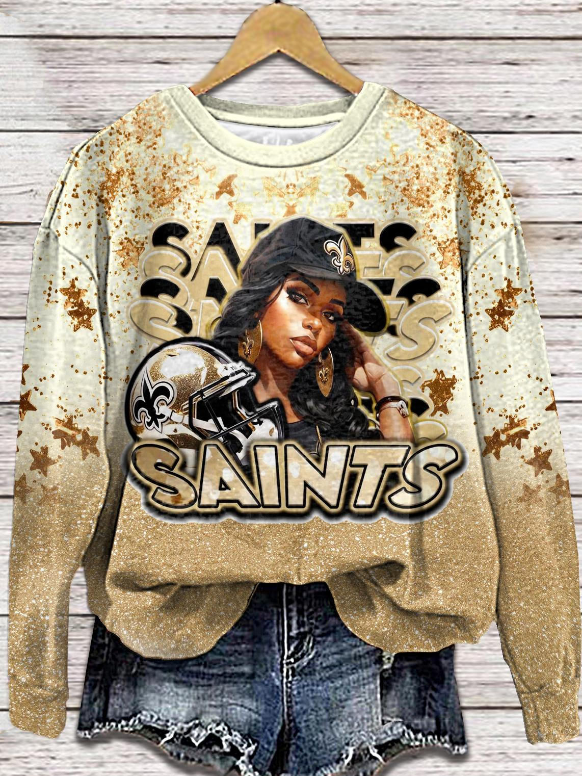 Saints Themed Women's Football Match Day Round Neck Long Sleeve Top