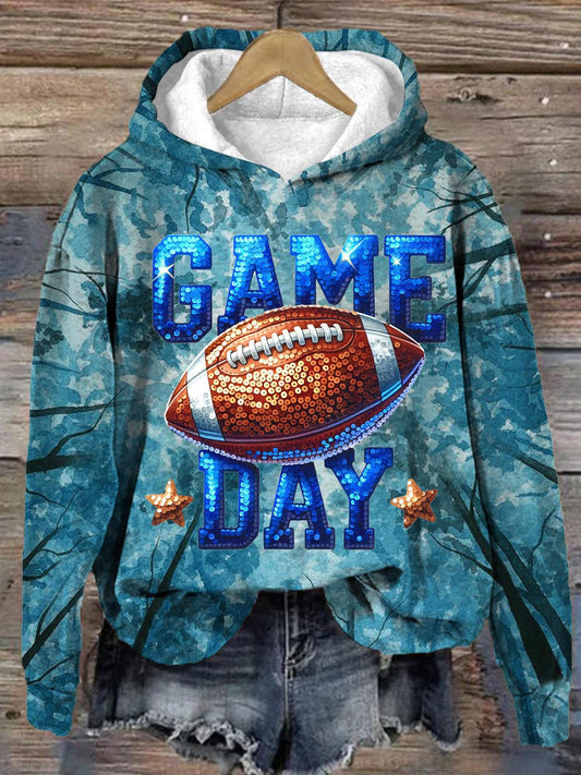 Women's Game Day Rugby Print Casual Long Sleeve Top