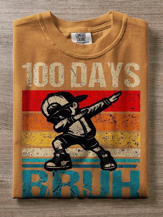 100 Days Bruh Back to School Retro Slogan Print T-shirt