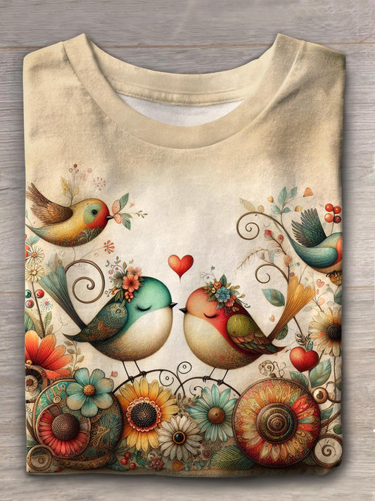 Women's Valentine's Day Bird Crew Neck T-shirt