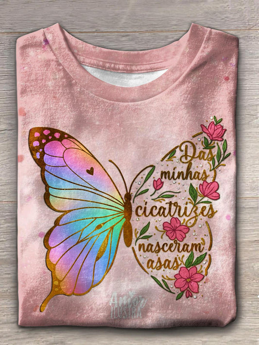 Women's Colorful Butterfly Faith Crew Neck T-shirt