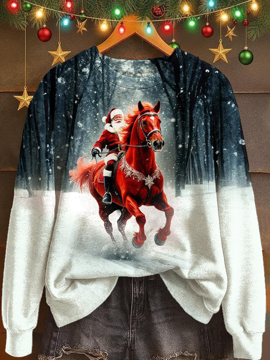 Christmas Santa Claus Print Long Sleeve Casual Top