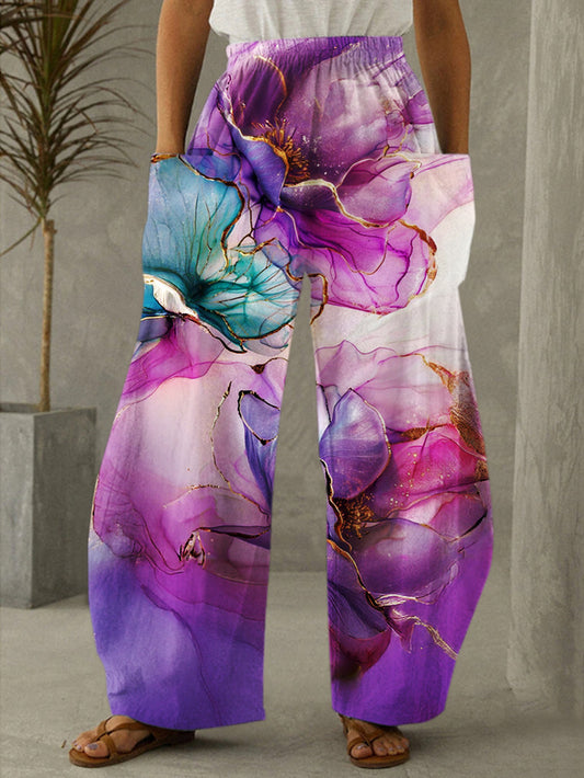 Colorful Jewel Tone Floral Print Casual Pants