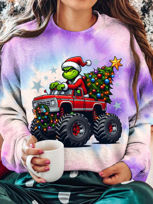 Women's Christmas Elf Jeep Print Long Sleeve Top