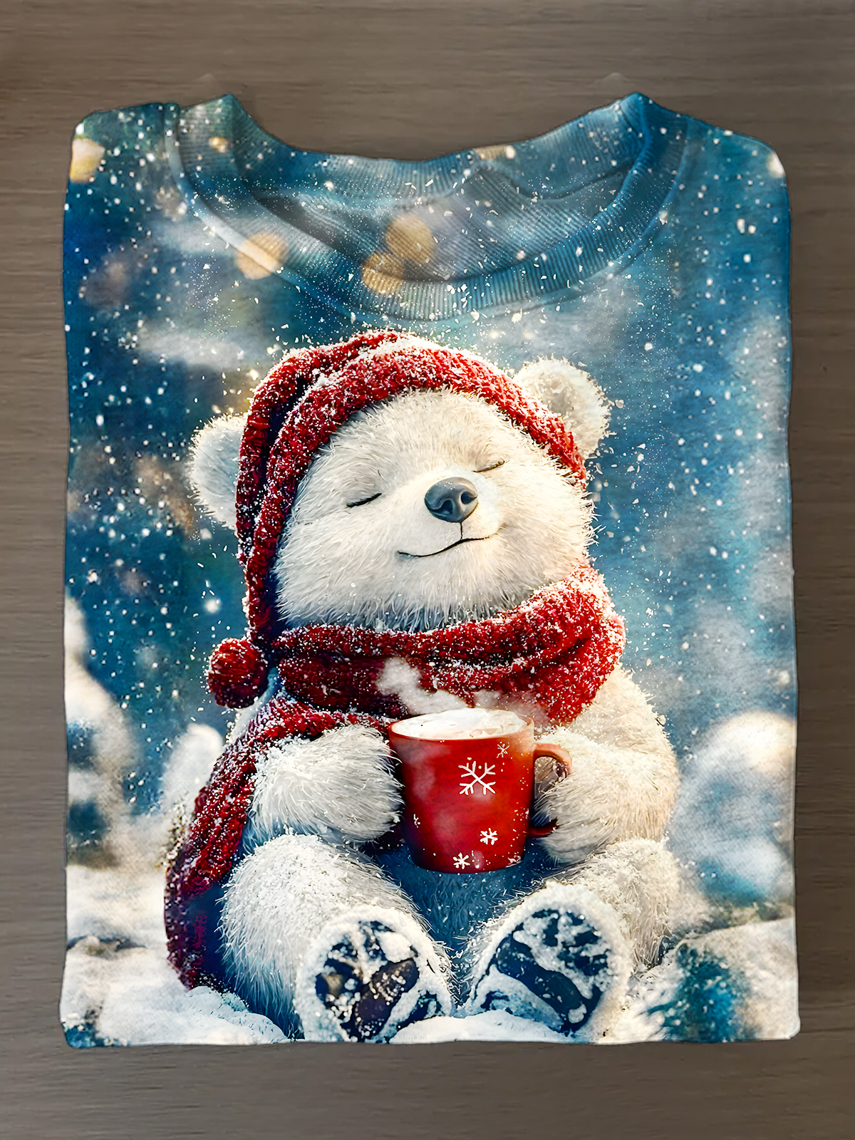 Vintage Winter Christmas Polar Bear Printed Long Sleeve Casual Top