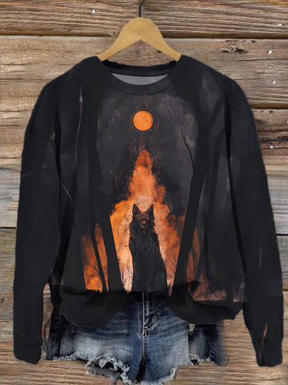 Black Night Wolf Halloween Long Sleeve Top