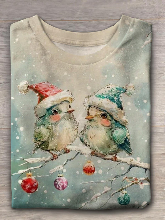 Vintage Christmas Bird Crew Neck T-shirt