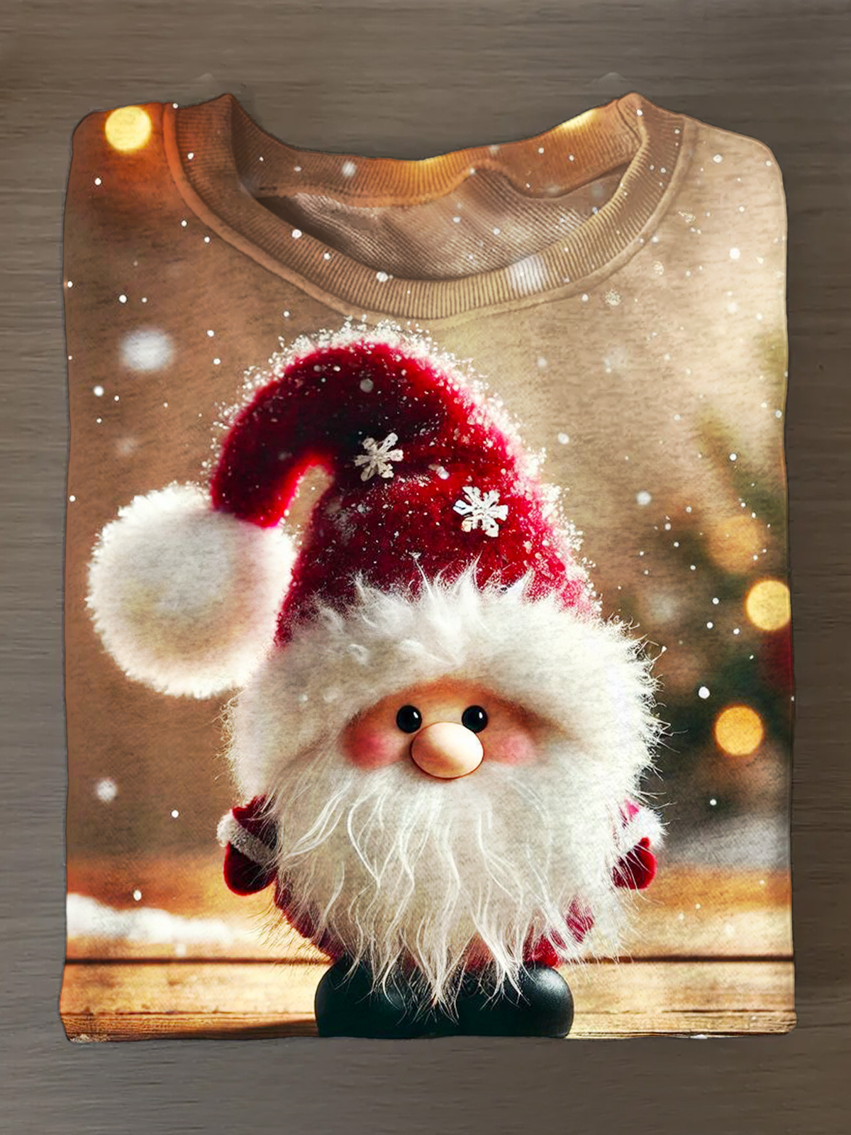 Fun Christmas Gnome Printed Long Sleeve Casual Top