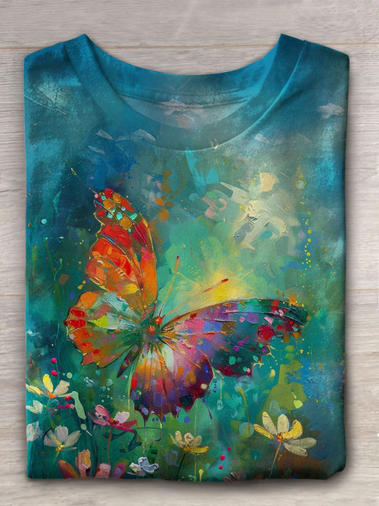 Women's Butterfly Fantasy Floral Retro Print Casual T-shirt