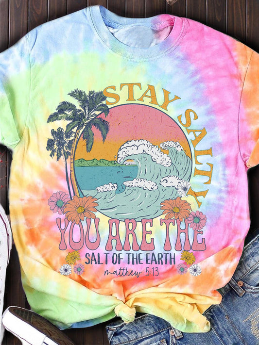 Stay Salty Bible Verse Tie Dye Printed T-shirt