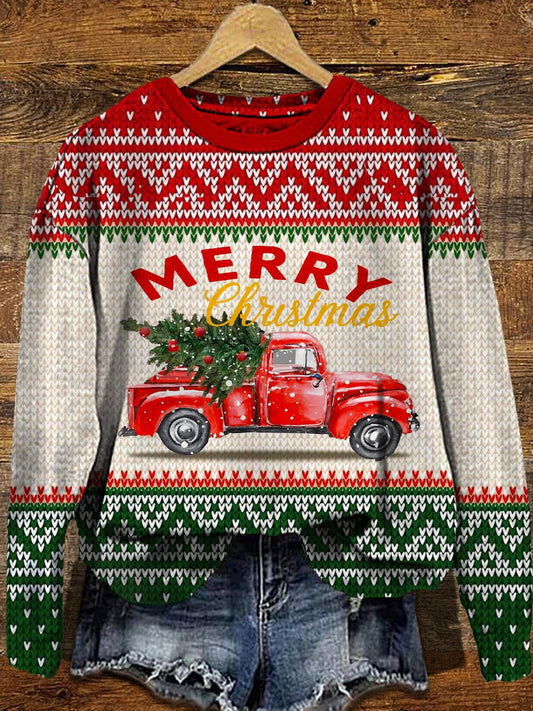 Women's Christmas Truck Long Sleeve Casual Top