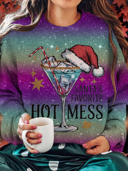 Have A Drink At Christmas Printed Long Sleeve Casual Top