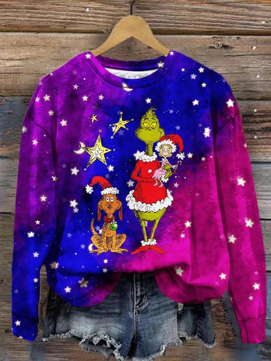 Women's Christmas Character Dog Tie Dye Print Long Sleeve Top