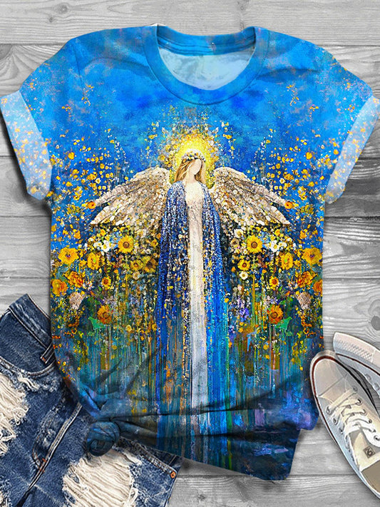 Women's Flower Godmother Christ Printed Crew Neck T-shirt